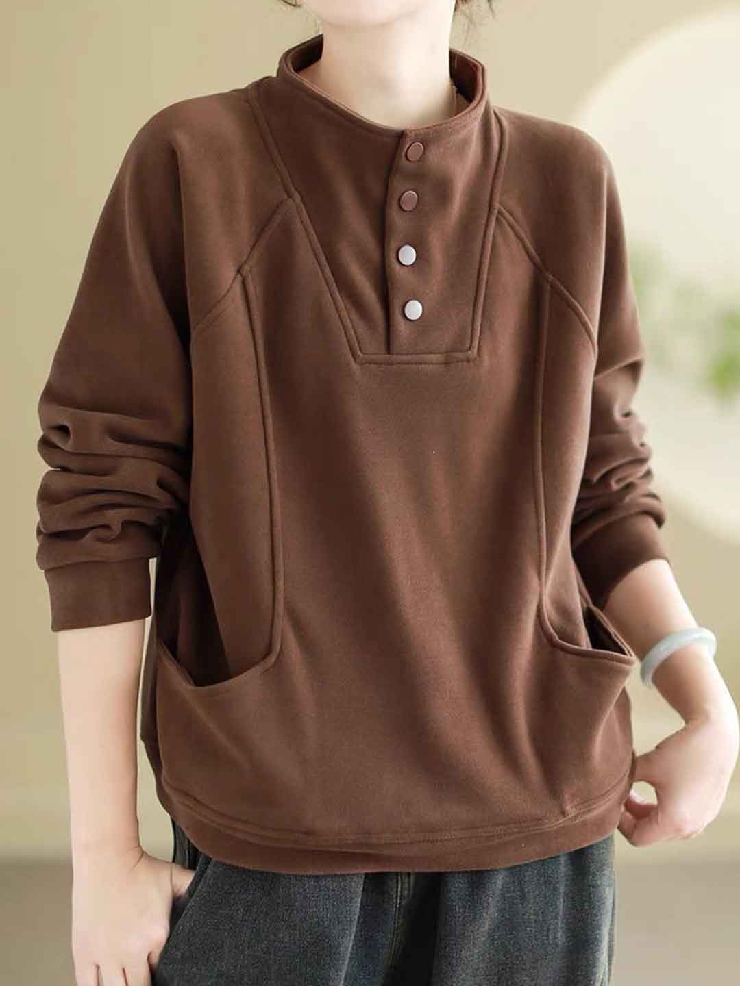 Maria Loose Turtleneck Solid Color Velvet Sweatshirt