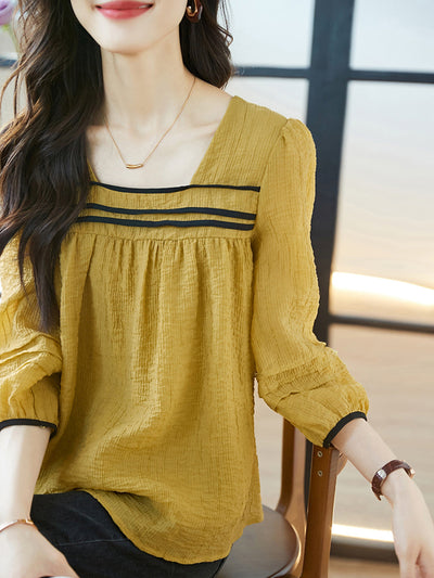 Bella Classic Back Hollowed Blouse-Khaki