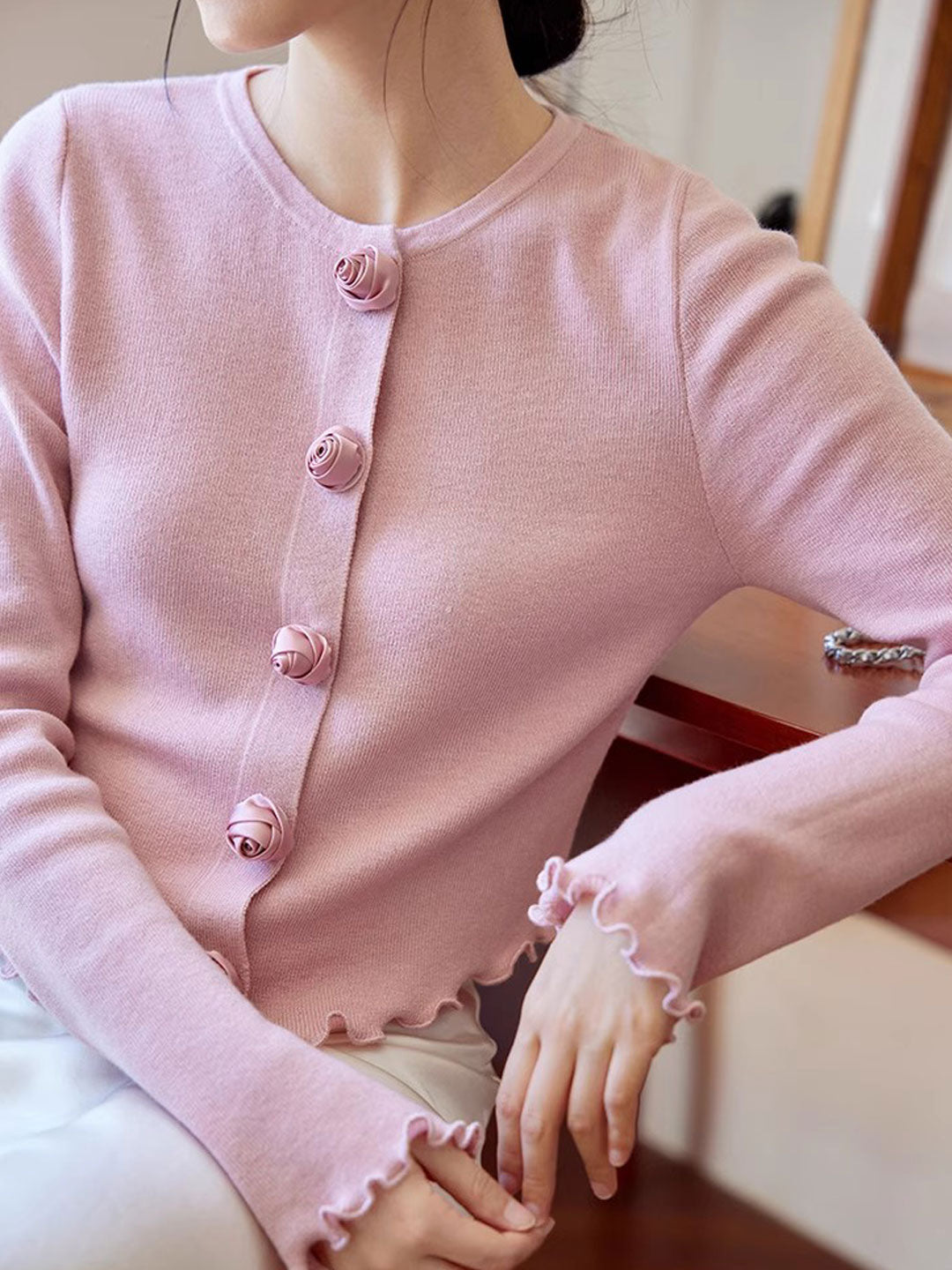 Bella Elegant Crew Neck Auricular Sleeve Knitted Cardigan