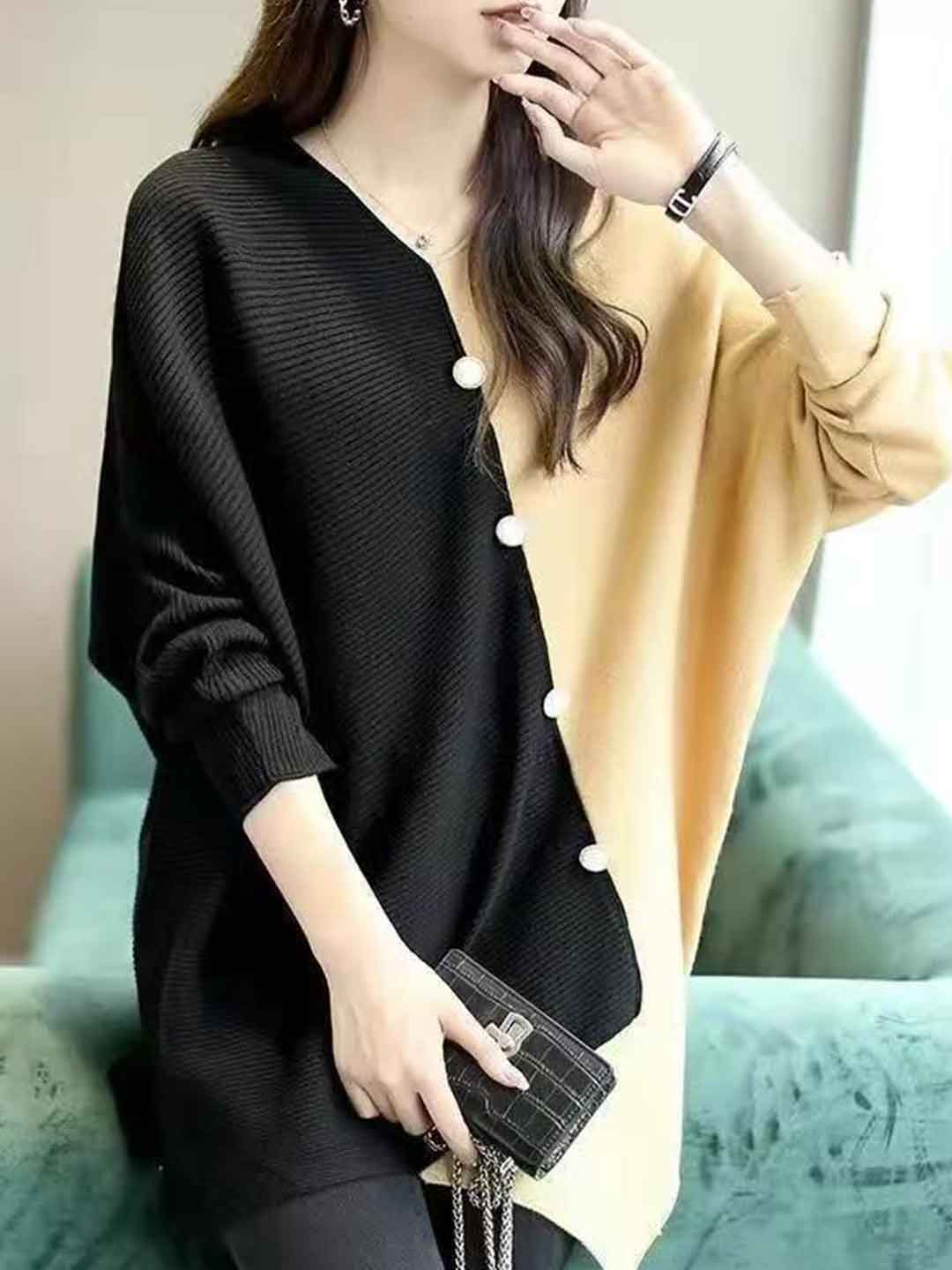 Taylor Casual Batwing Sleeve Colorblocked Knitted Sweater