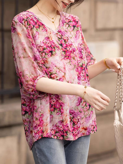 Ariana Loose V-Neck Floral Chiffon Top