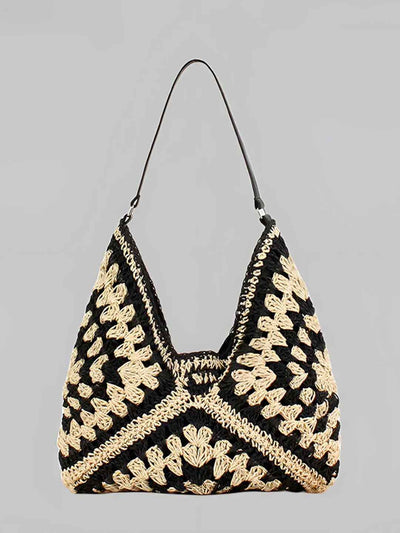 Hollow Color-Blocked Woven Bag