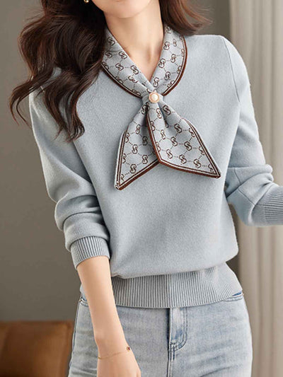 Andrea Loose Bow Scarf Collar Knitted Top