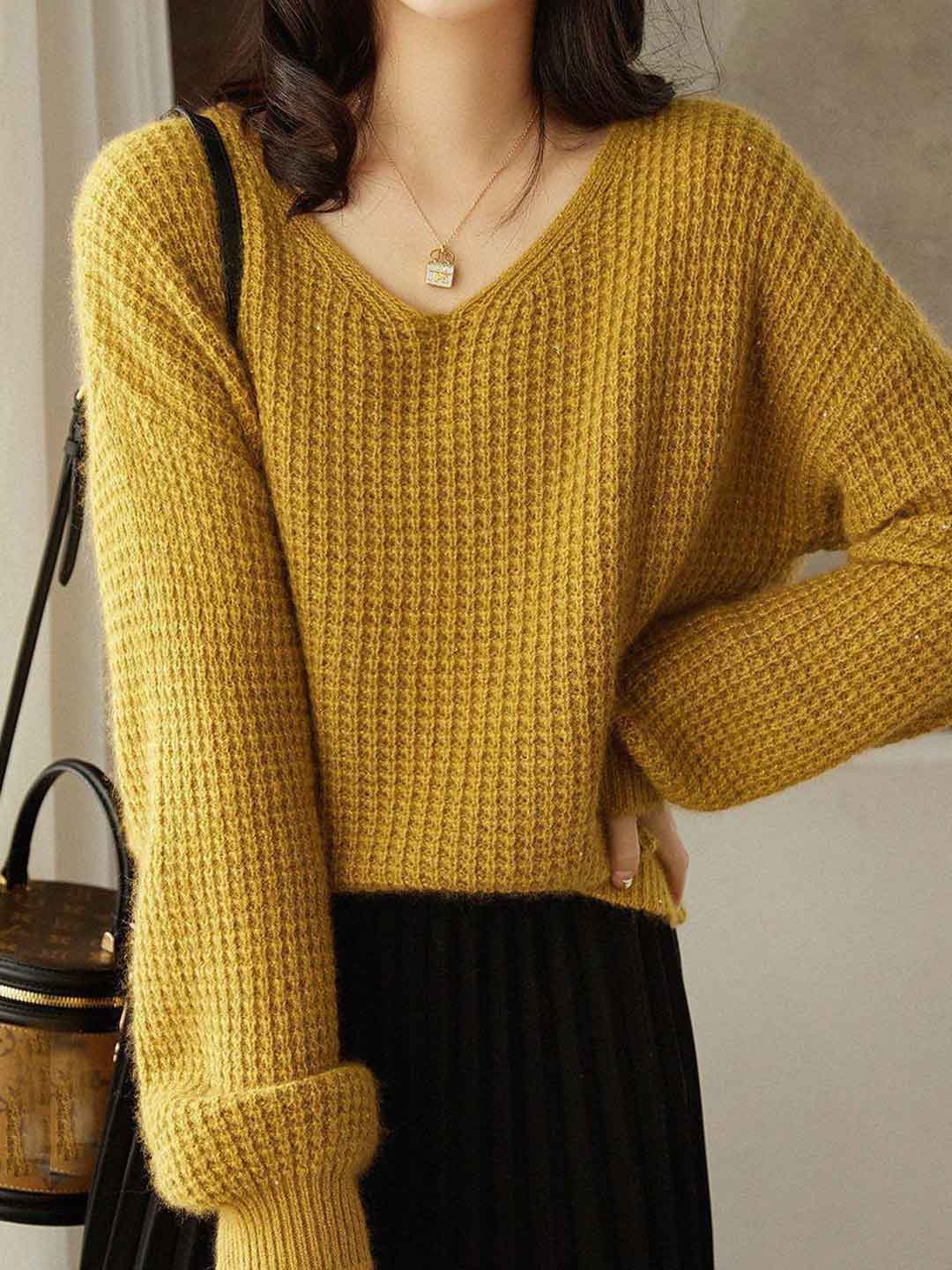 Jessica Loose V-Neck Solid Color Knitted Sweater