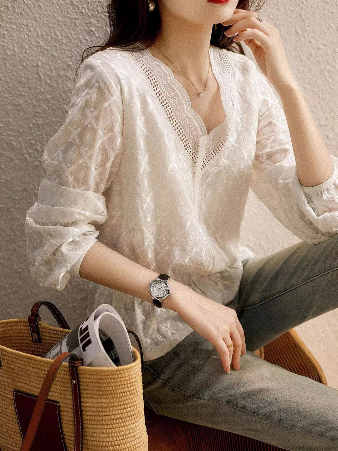 Abigail Retro Butterfly Embroidered Slim Top