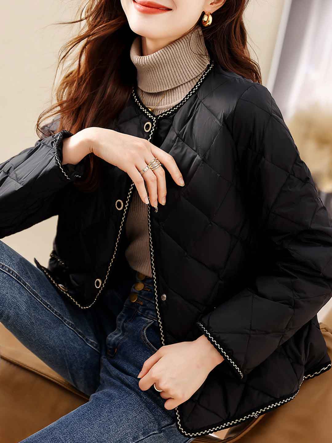 Olivia Classic Crew Neck Tweed Plaid Winter Coat