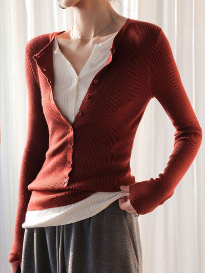 Kayla Slim V-Neck Mock Two-Piece Knitted Top