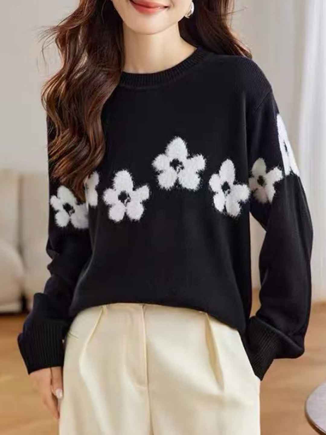Sophia Loose Crew Neck Ribbed Knitted Sweater