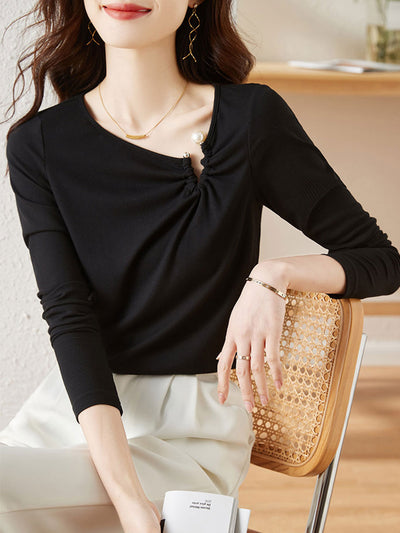 Valeria Elegant Diagonal V-neck Knitted Top