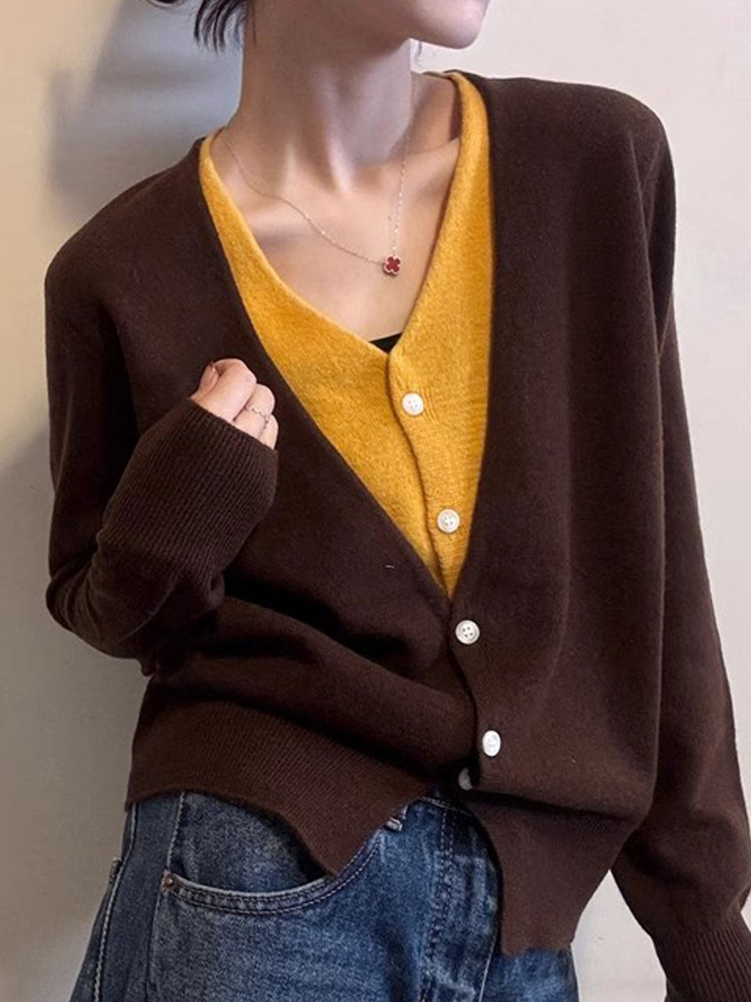 Layla V-Neck Mock Two-Piece Knitted Cardigan