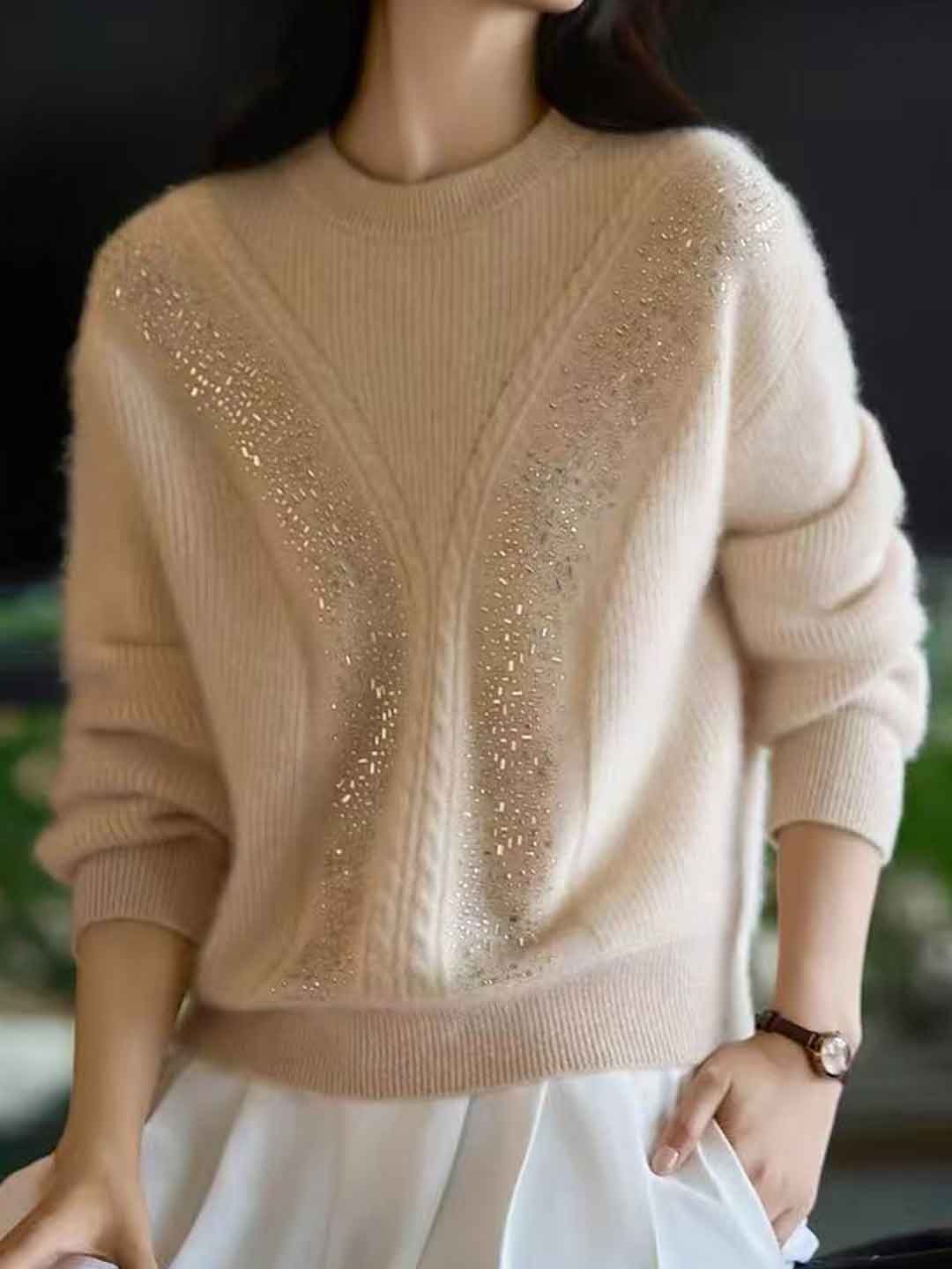 Sophie Loose Crew Neck Rhinestone Pullover Knitted Sweater