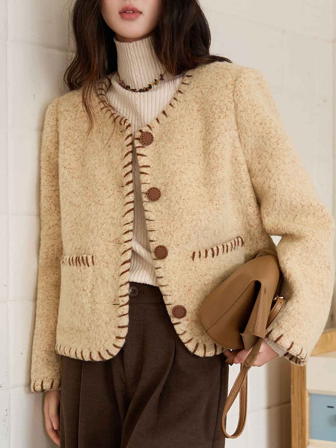 Riley Classic Crew Neck Textured Tweed Jacket