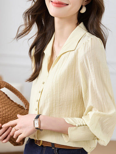 Abigail Classic V-neck Button Plain Shirt