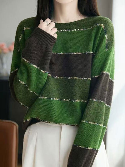 Molly Loose Crew Neck Contrastted Knitted Sweater