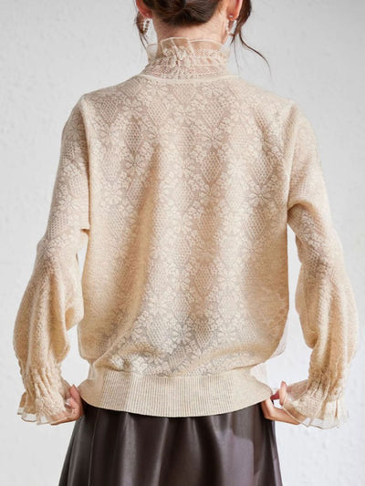 Mia Retro Turtleneck Lace Knitted Top