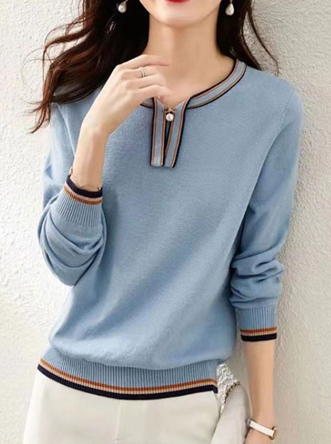 Lauren Classic Contrasting Color Knitted Pullover Top