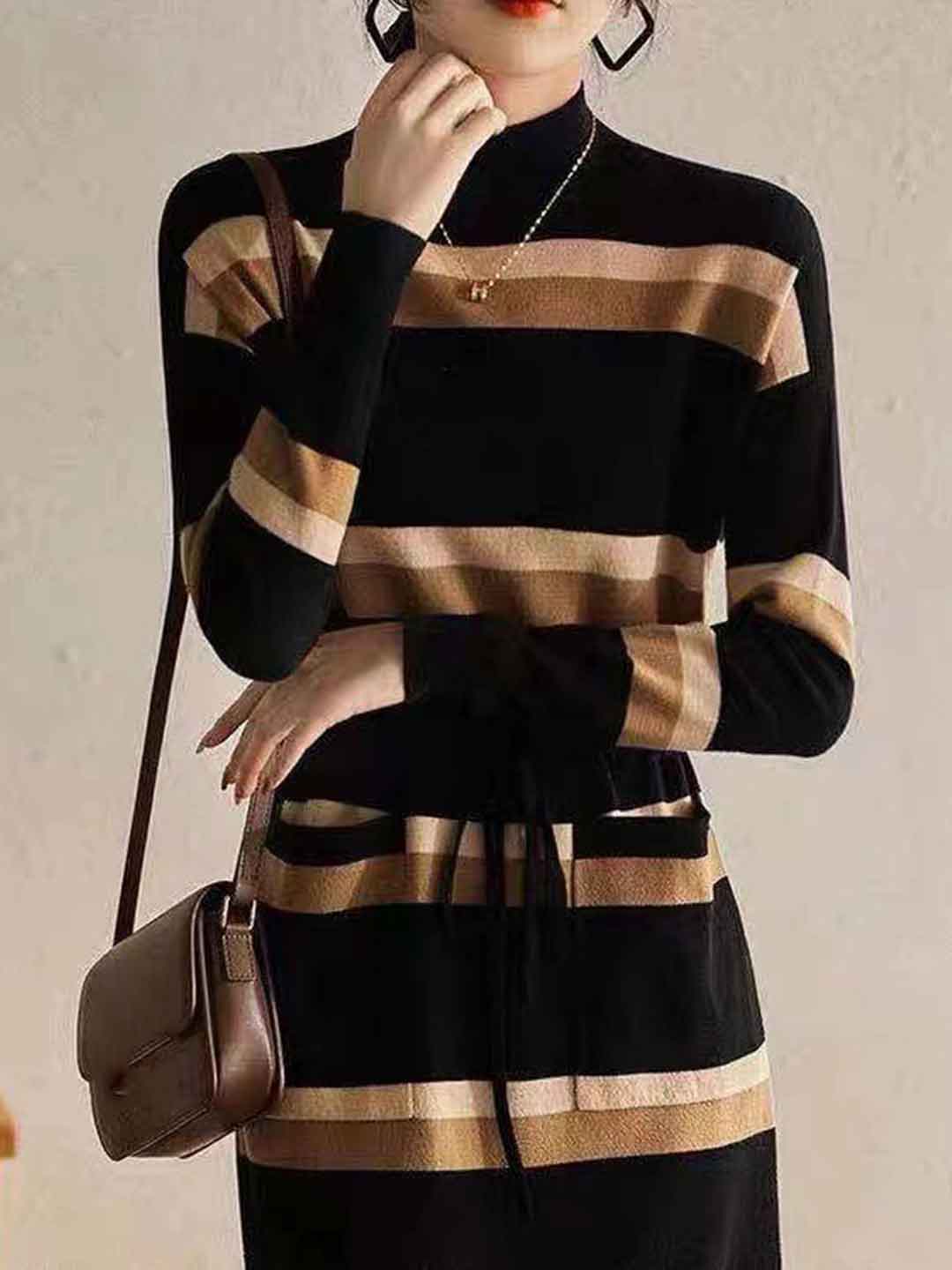 Morgan Loose Turtleneck Pullover Diamond Knitted Dress