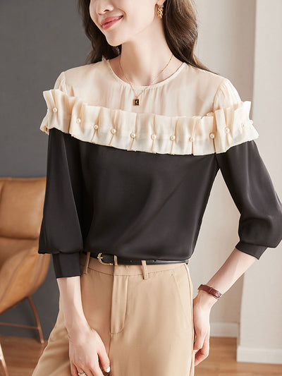 Lauren Elegant Contrasted Patchwork Chiffon Blouse