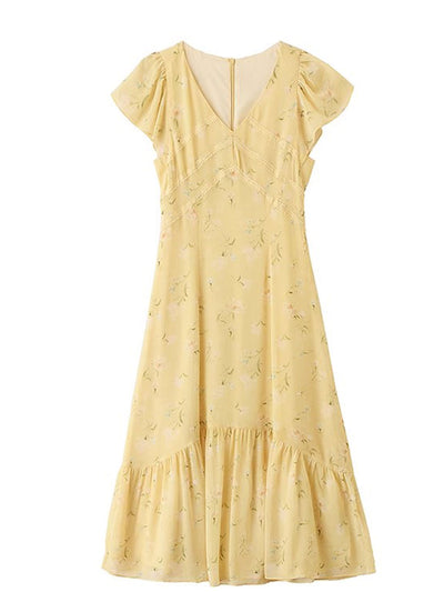 Rachel Vacation V-neck Chiffon Floral Dress