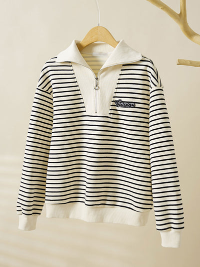 Alyssa Casual Lapel Striped Pullover Sweatshirt