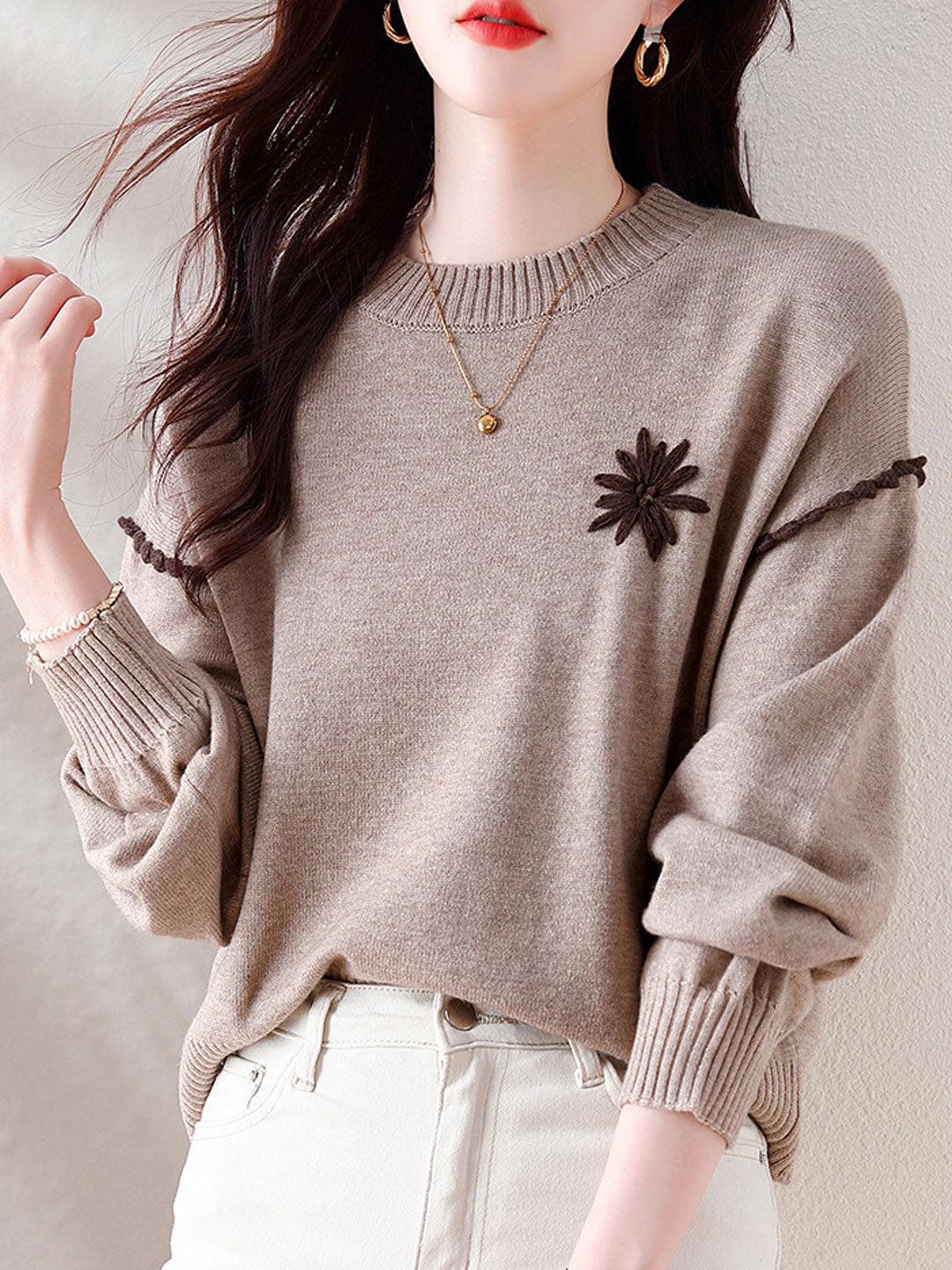 Mia Loose Embroidered Knitted Sweater