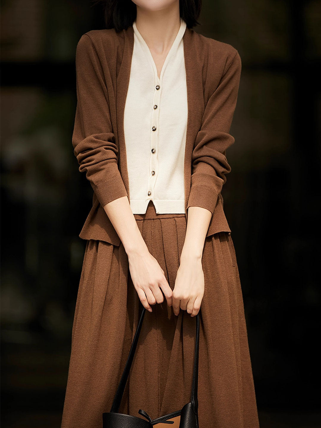 Ruby Classic V-neck Knitted Cardigan Dress Set