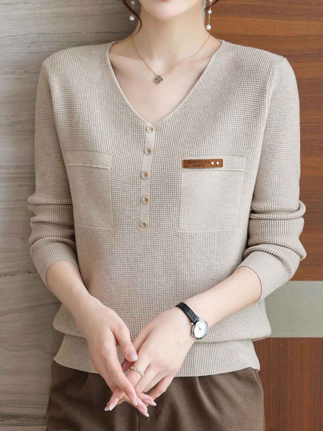 Zoey Loose V-Neck Buttons Pullover Knitted Sweater