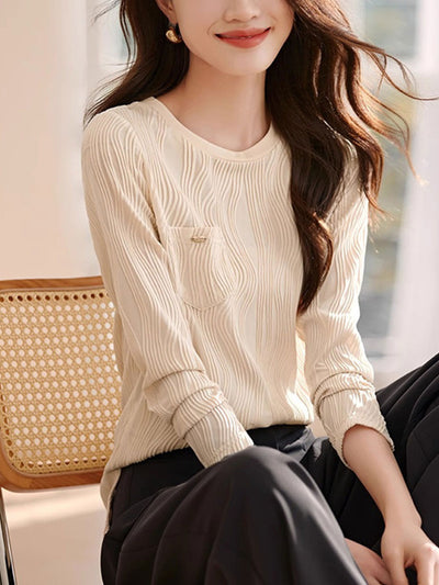 Jessica Retro Crew Neck Jacquard Texture Knitted Sweater