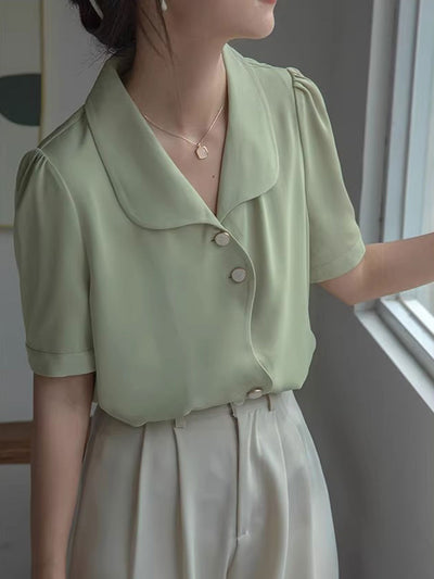 Destiny Loose V-Neck Solid Chiffon Shirt