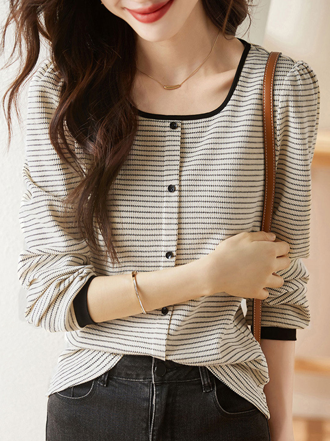 Madison Elegant Contrast Stripe Knitted Shirt