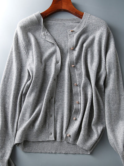 Sophia Classic Crew Neck Solid Color Knitted Cardigan