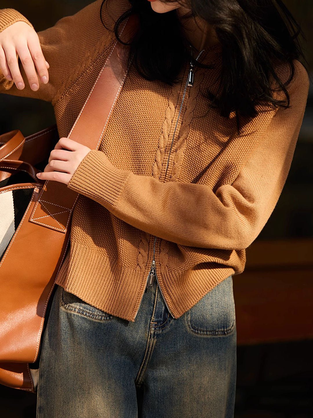 Ava Loose Double Zipper Hooded Knitted Cardigan