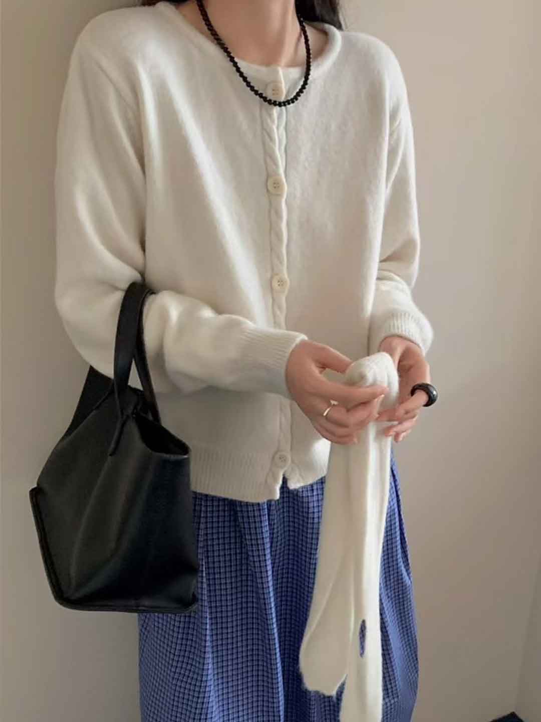 Olivia Classic Scarf Solid Color Knitted Cable Cardigan