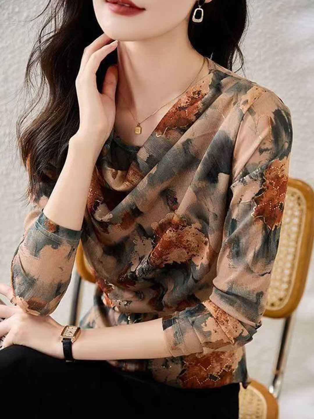 Ella Slim Stack Collar Printed Mesh Top – Roselili