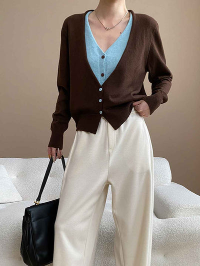 Gianna Classic V-Neck Contrast Mock Two-Piece Knitted Top