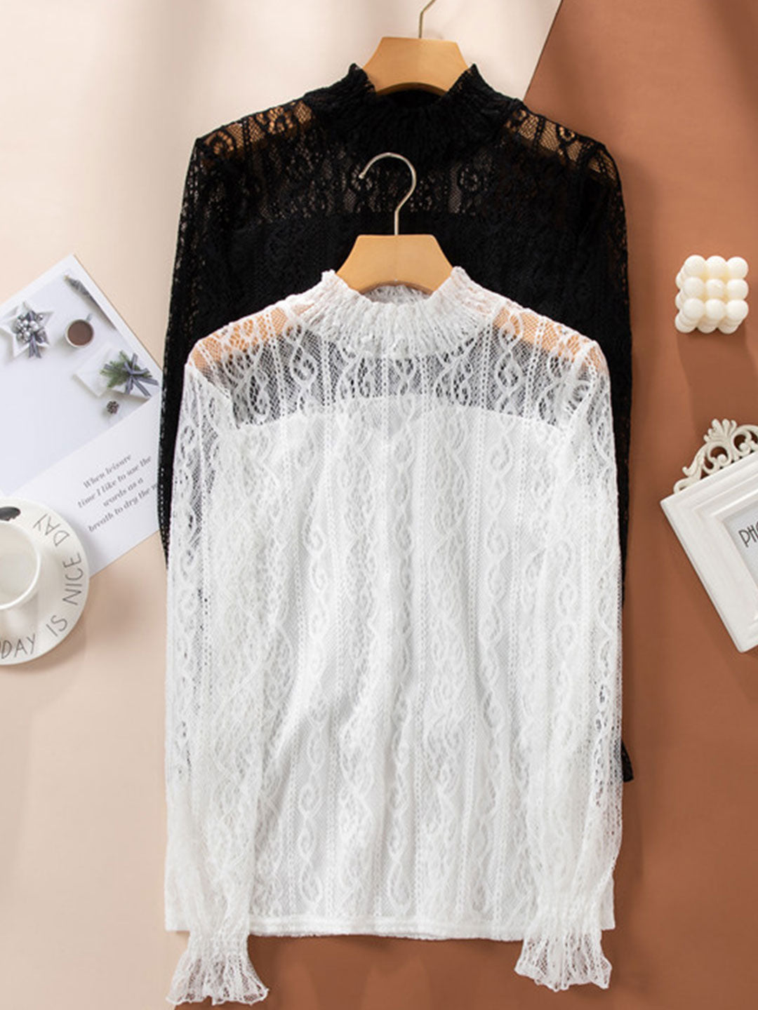 Kayla Casual Puff Sleeve Lace Mesh Top