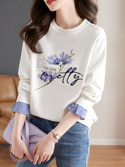 Kayla Crew Neck Beaded Printed Sweatshirt