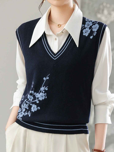 Ashley Casual V-Neck Printed Knitted Vest