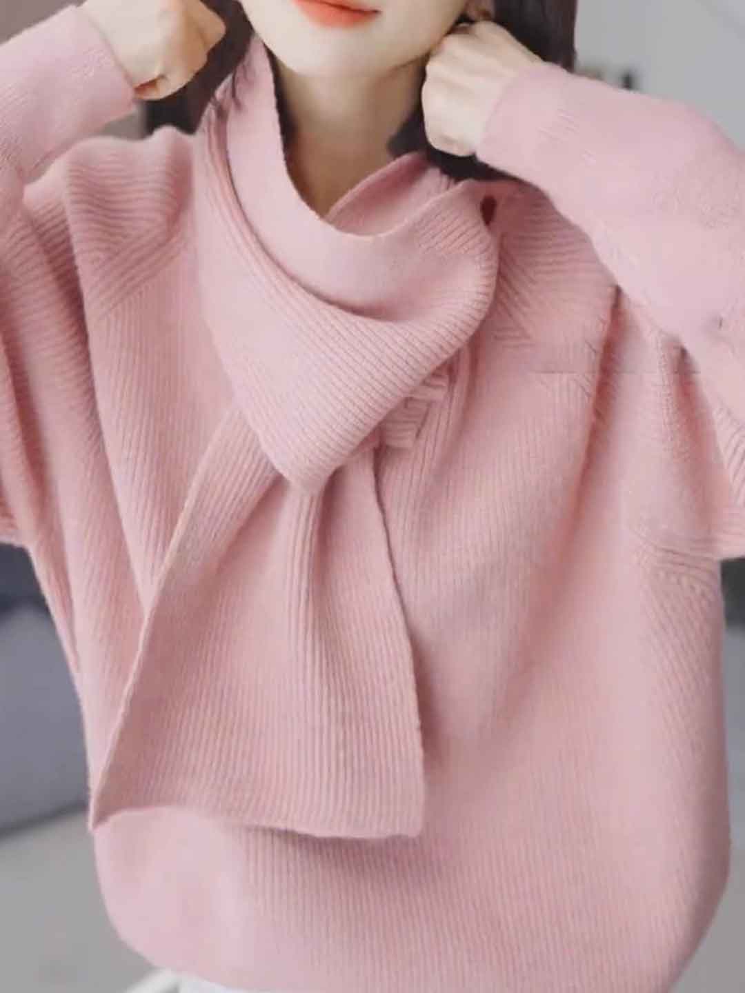 Mia Daily Detachable Scarf Knitted Sweater