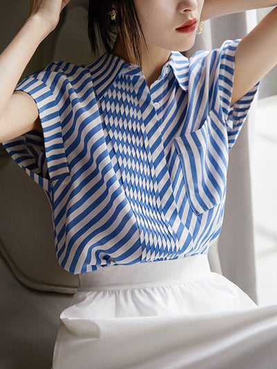 Kayla Casual Asymmetrical Striped Shirt