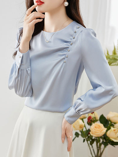 Mia Elegant Beaded Pleated Shirt