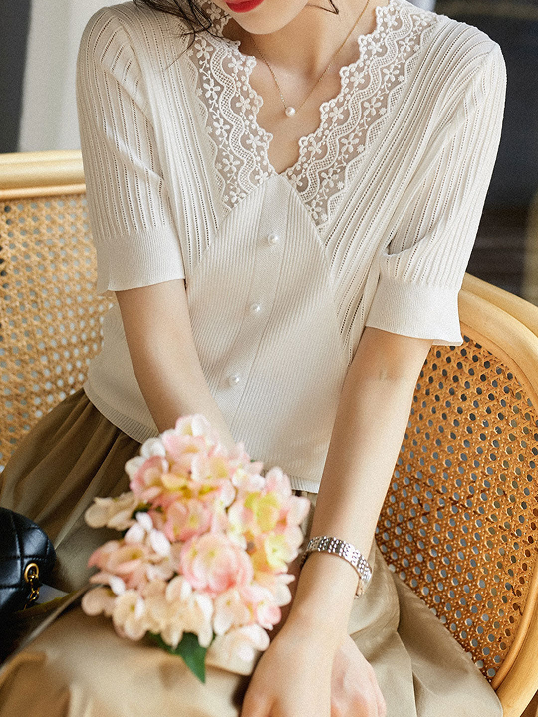 Ella Elegant Hollowed Lace Knitted Top