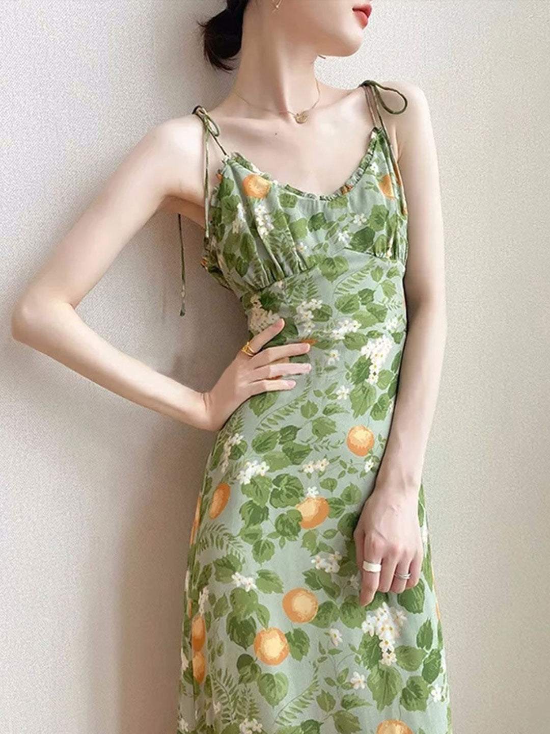 Emma Retro Floral Printed Chiffon Slip Dress