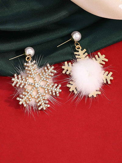 Christmas Plush Snowflake Pearl Earrings