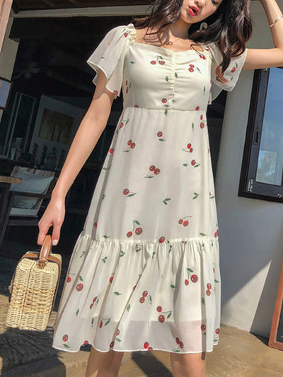 Kylie Elegant V-Neck Floral Chiffon Dress