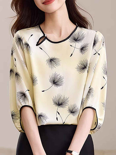 Evelyn Loose Crew Neck Lantern Sleeve Colorblocked Top