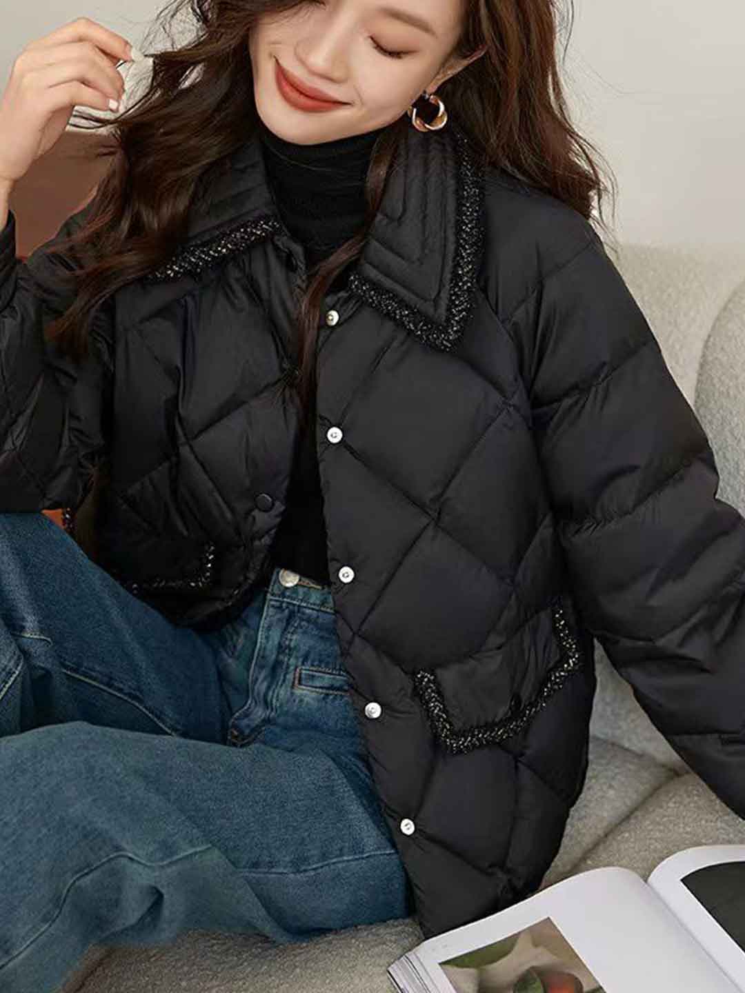 Ella Classic Lapel Diamond Tweed Winter Coat