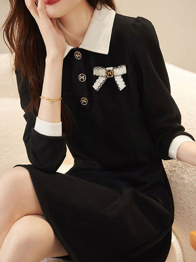 Grace Vintage Doll Collar Waist Solid Color Dress