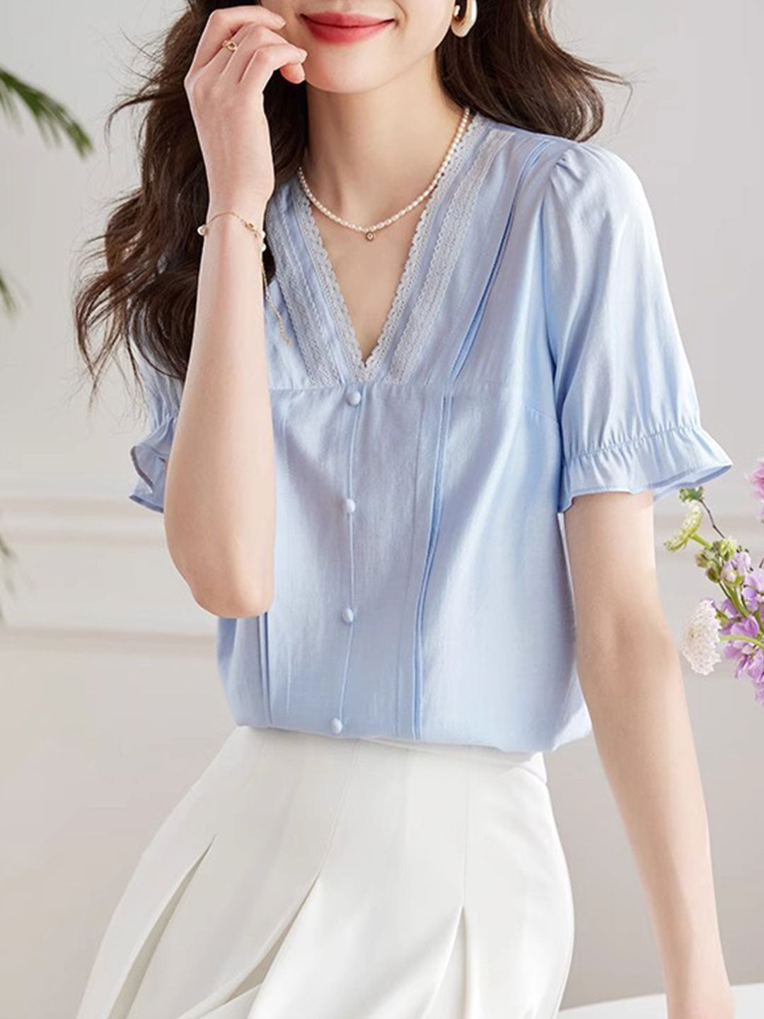 Mia Classic V-Neck Chiffon Blouse