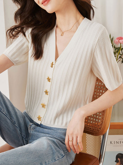 Taylor Casual Puff Sleeve Knitted Top